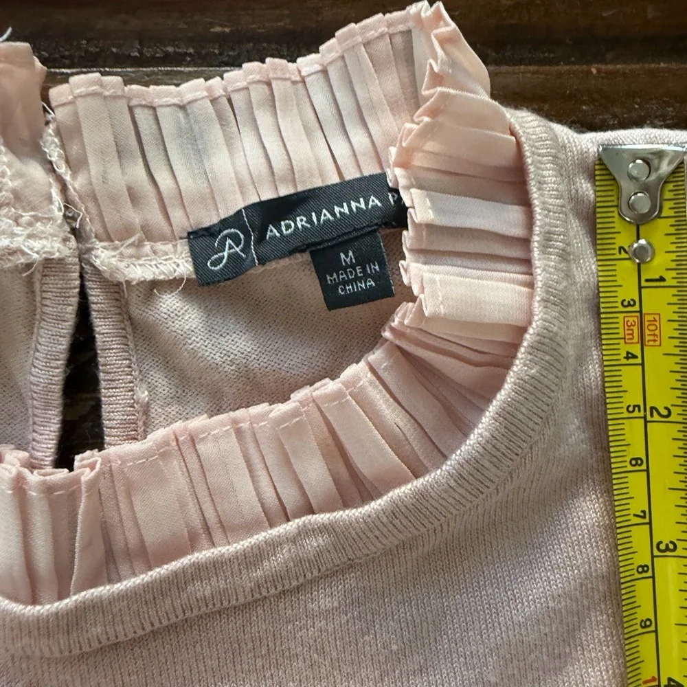 Adrianna Papell Women’s M Blush Ruffle Neck Pleated Sleeve Sweater | SKU 0274